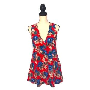 Anthropologie Lumiere Red Floral Sleeveless V-Neck Button Up Romper Size Small